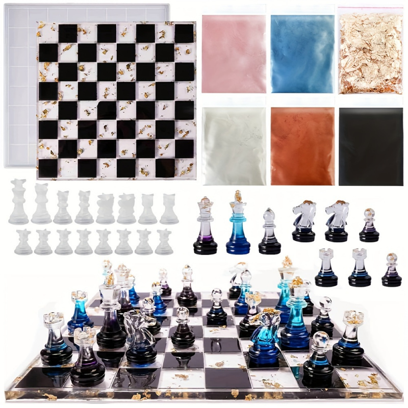 Resin Kit Cast - 23-delige schaakspel met siliconen mallen -